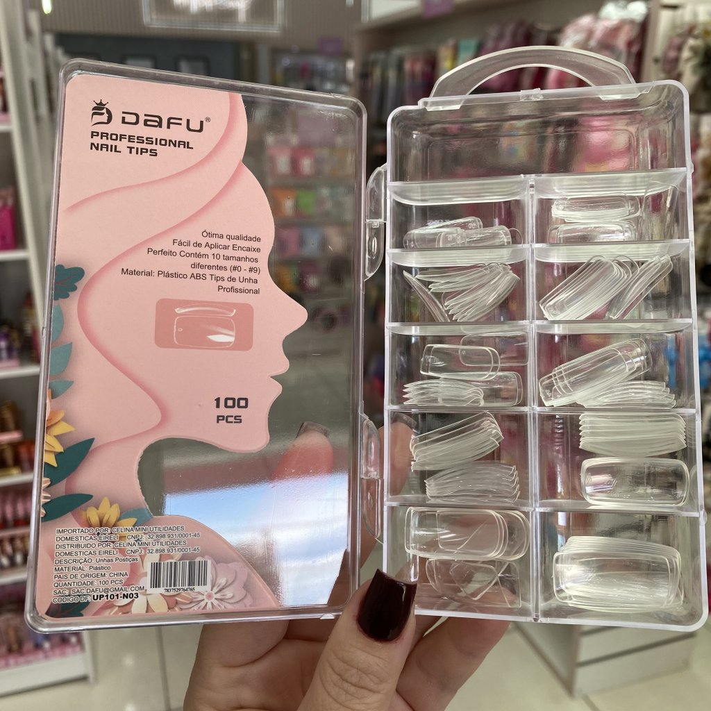 Kit 100 Unhas Tips Modelo Quadrada Transparente Up101-N03 - Dafu UP0207