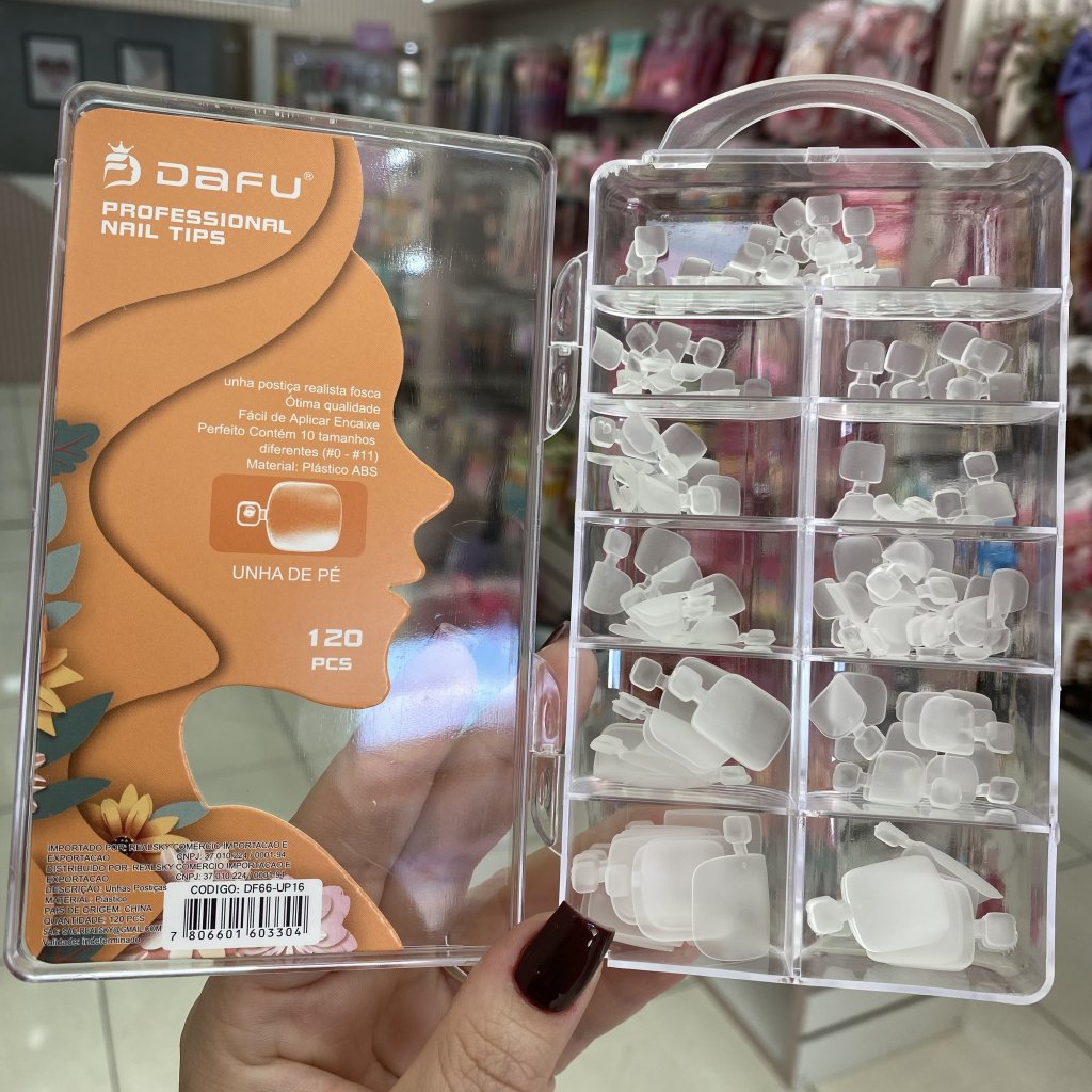 Kit 100 Unhas Tips Para Os Pés Transparente UP16 - Dafu UP0209