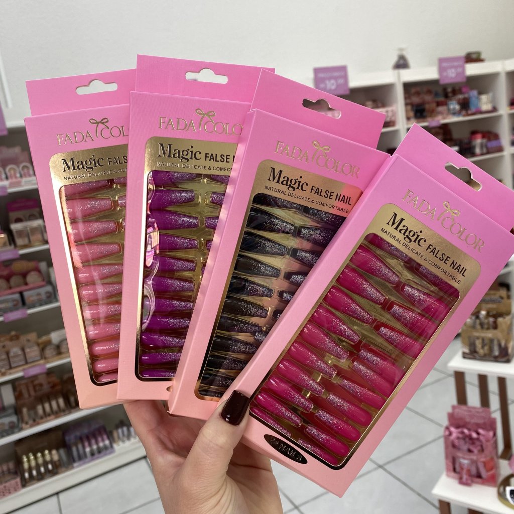 Unha Postiça 24Pçs Modelo Bailarina Degrade De Glitter Cores - Fada Color UP0212