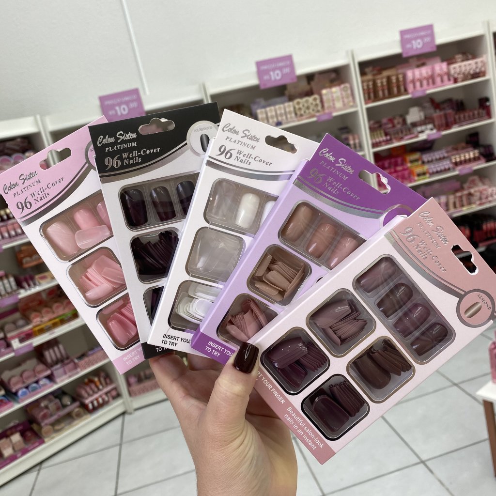 Kit Unhas Postiça 96pçs Modelo Bailarina Curto (Cores) - Color Sister Platinum UP0214
