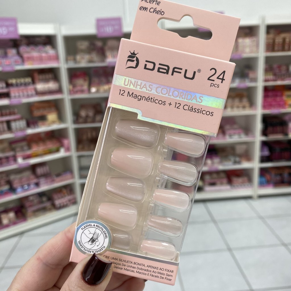 Unha Postiça Bailarina Curto Efeito Magnético Nude Claro - Dafu UP0215