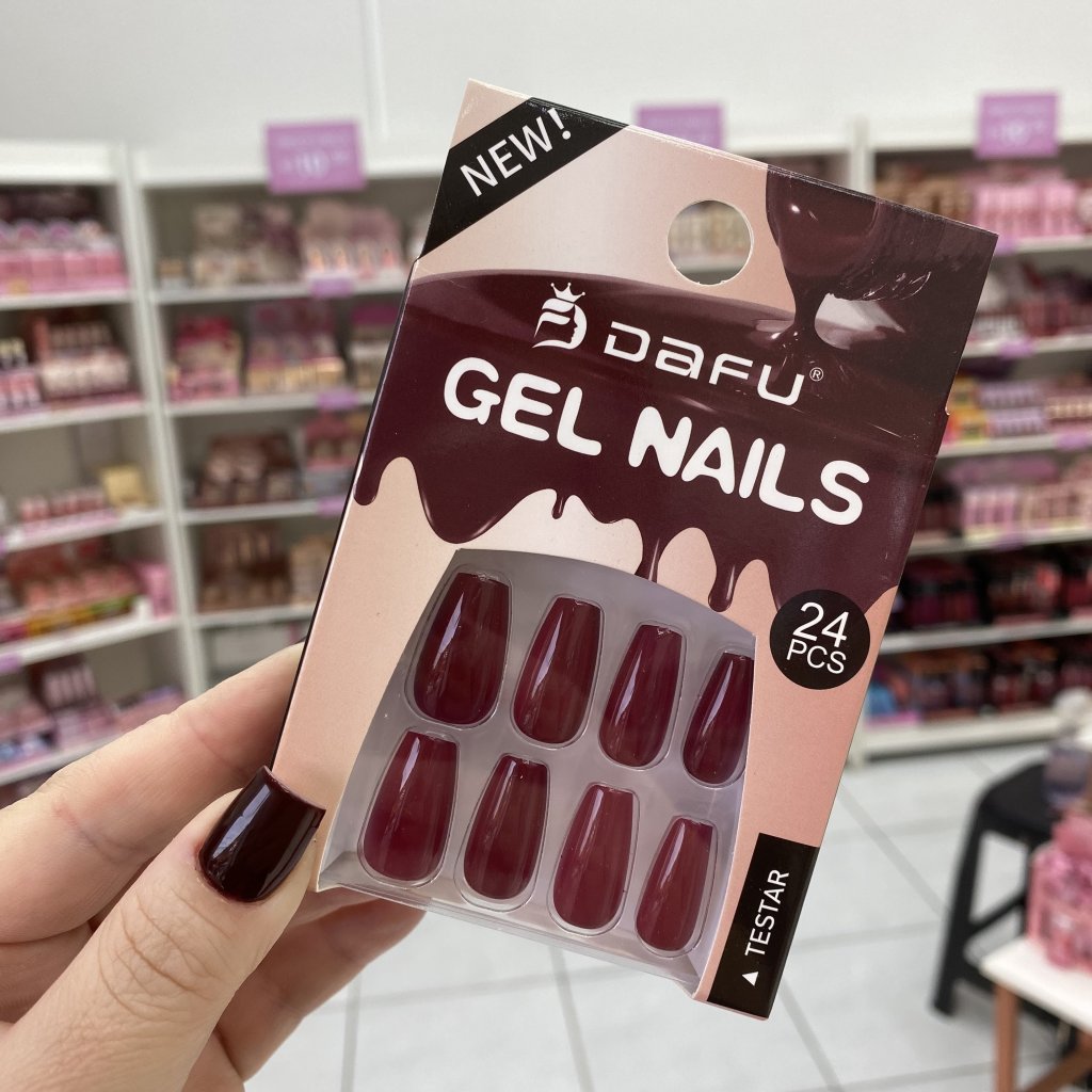 Unha Postiça Bailarina Curto Cor Vermelho Queimado - Dafu UP0223