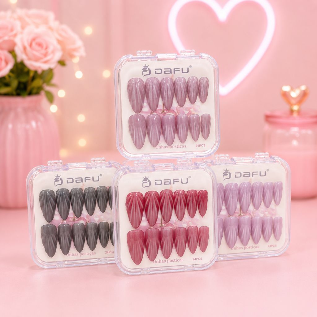 Unha Postiça Almond Efeito Gel 3D Un10611-10 - Dafu UP0228
