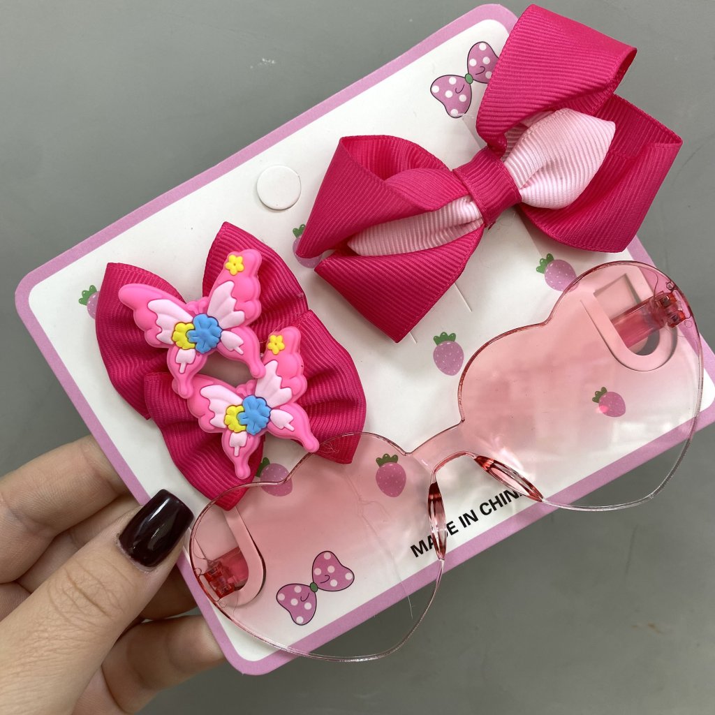 Kit presilha laço + óculos coração infantil ♥️