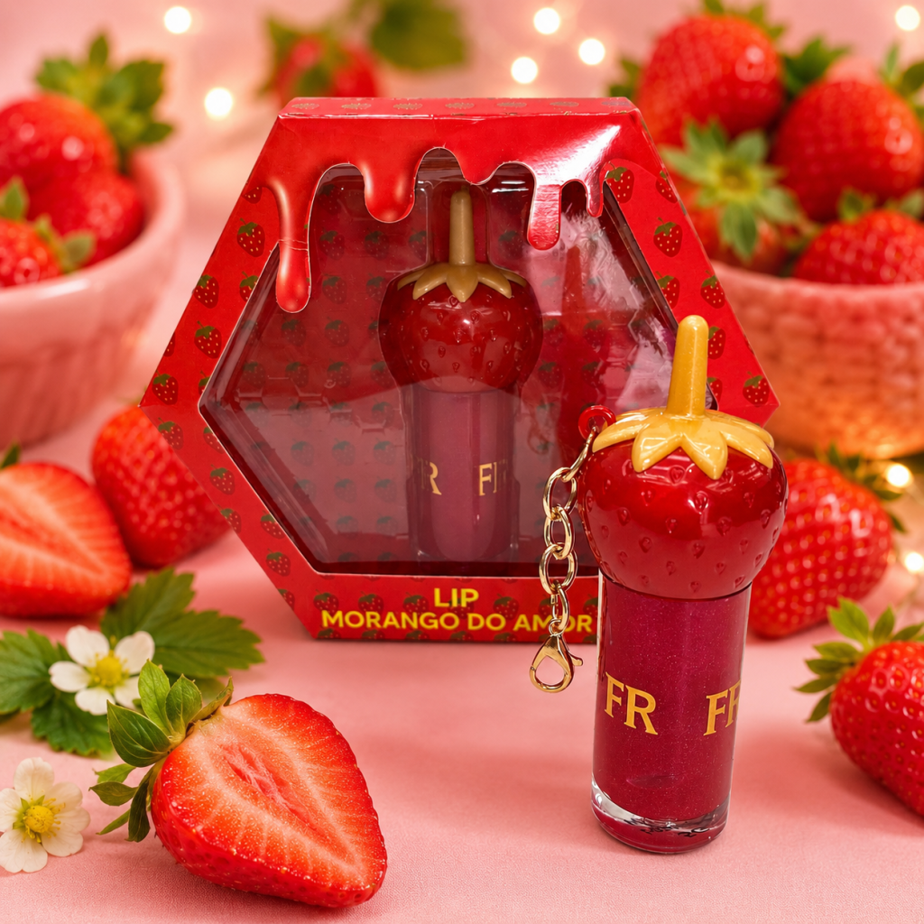 Gloss labial Morango 🍓 + chaveiro By Franciny Ehlke (réplica) ✨ GLOS0408
