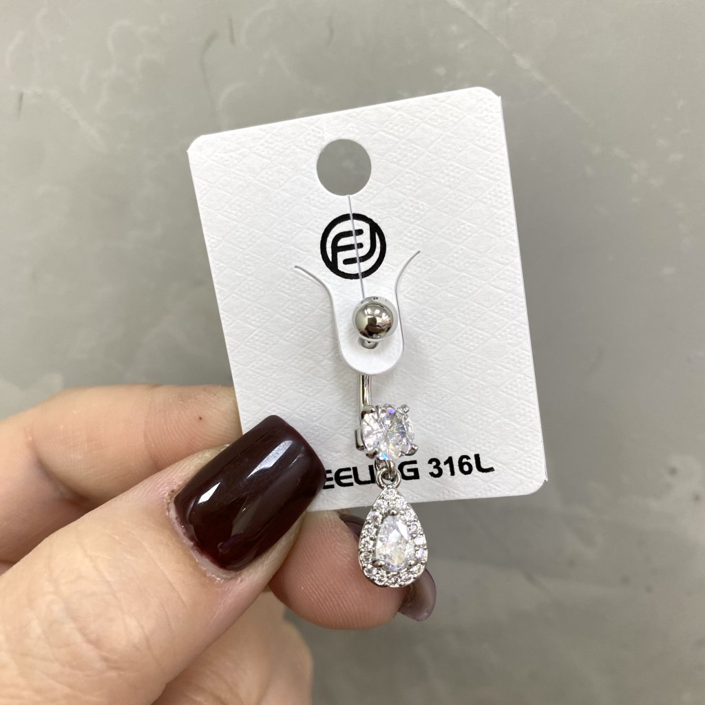 Piercing de Umbigo ponto de luz e gota pendurada ✨
