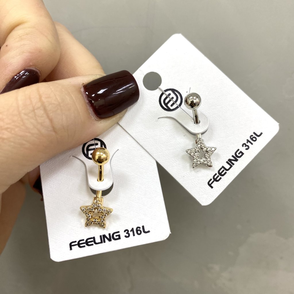 Piercing de umbigo estrela cravejada ✨