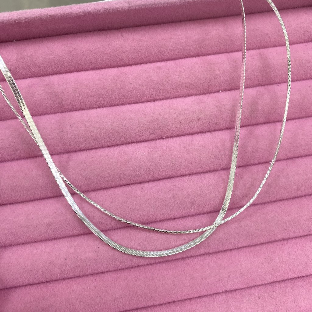 Gargantilha duo prata folheado fio cobra fio fino liso ✨
