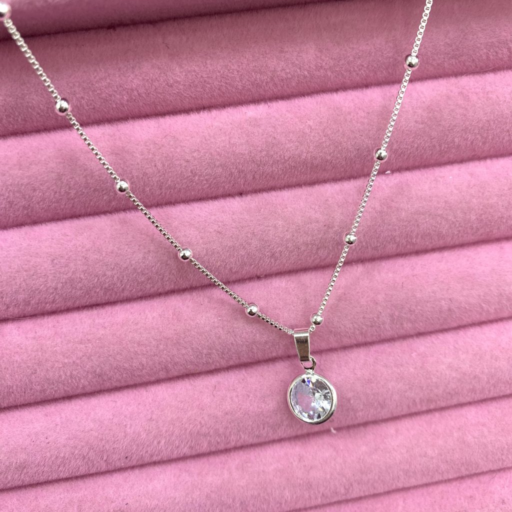 Gargantilha prata folheado fio com mini bolinha e ponto de luz ✨