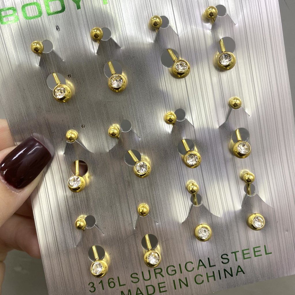 Piercing em aço inox dourado para Umbigo com pedrinha ✨