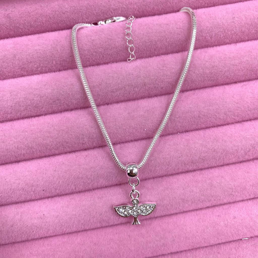 Pulseira prata folheado pingente pomba da paz cravejada 🤍