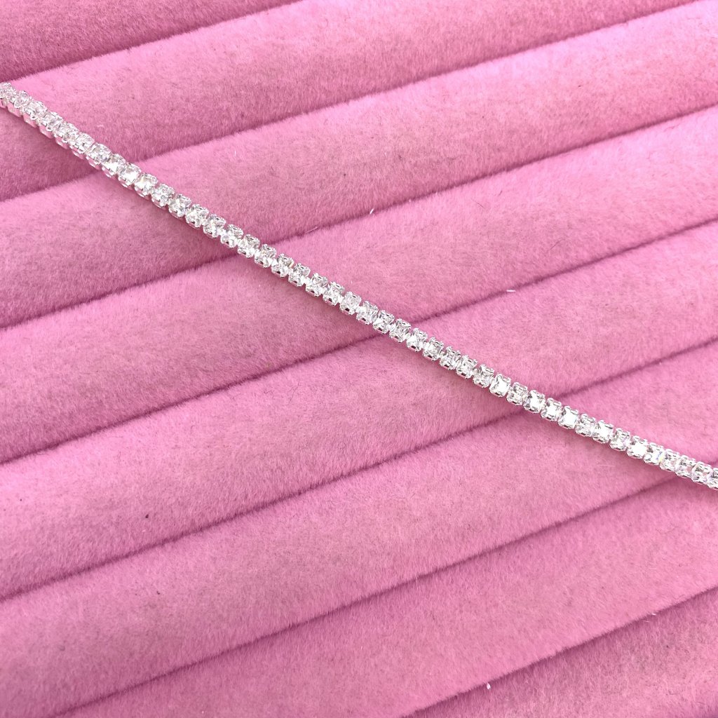 Pulseira prata folheado fio cravejado mini quadrado ✨