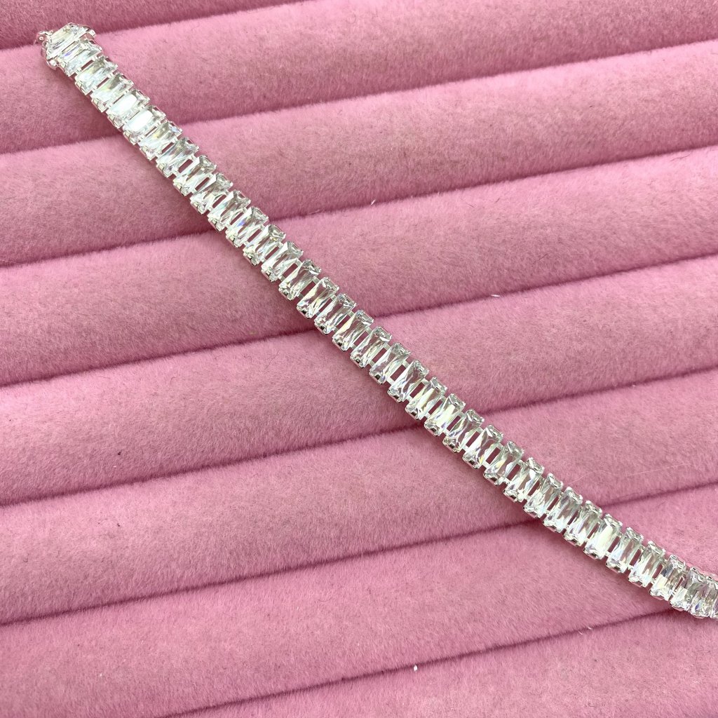 Pulseira prata folheado fio cravejado modelo pedrinha quadrado ✨
