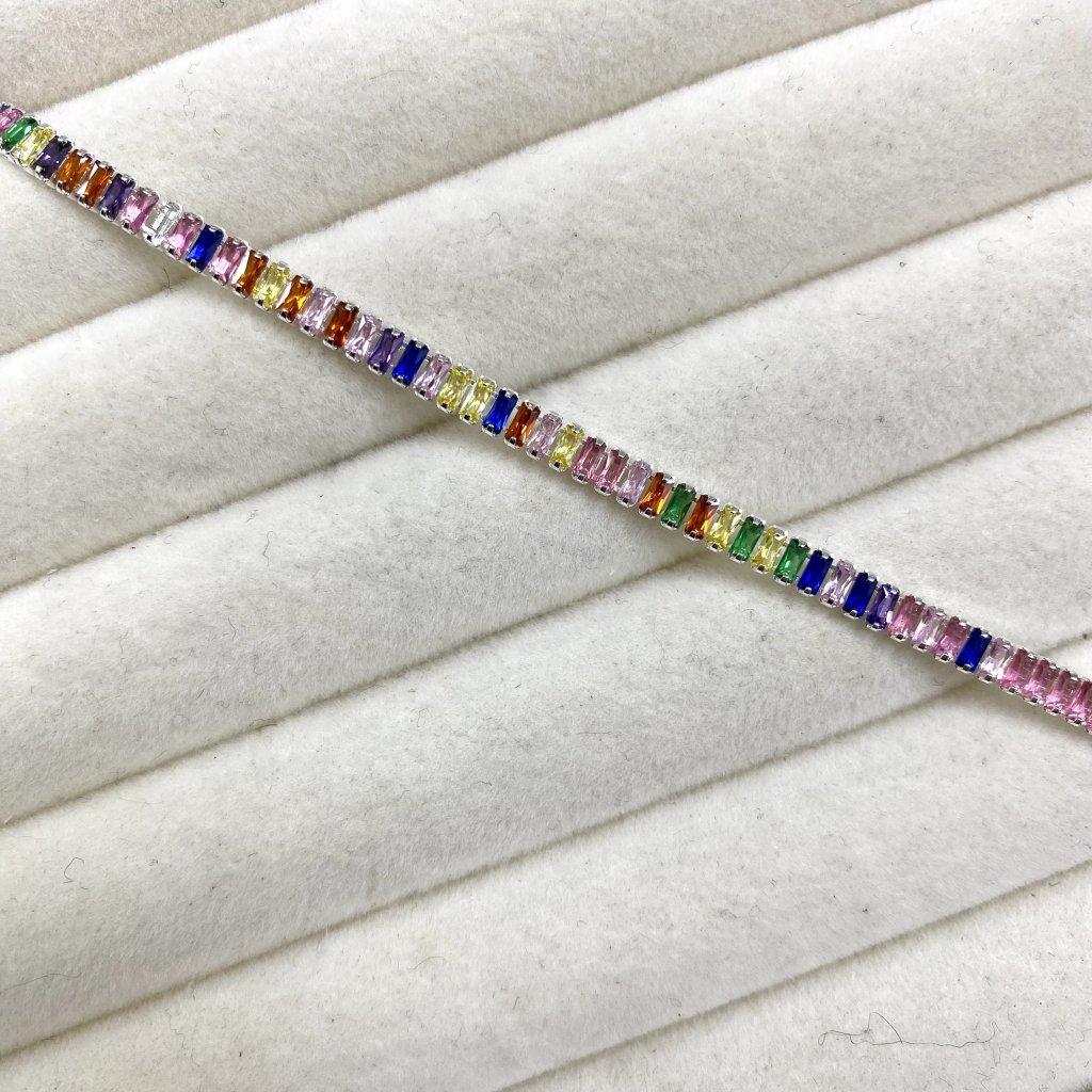 Pulseira prata folheado fio cravejado colorido ✨
