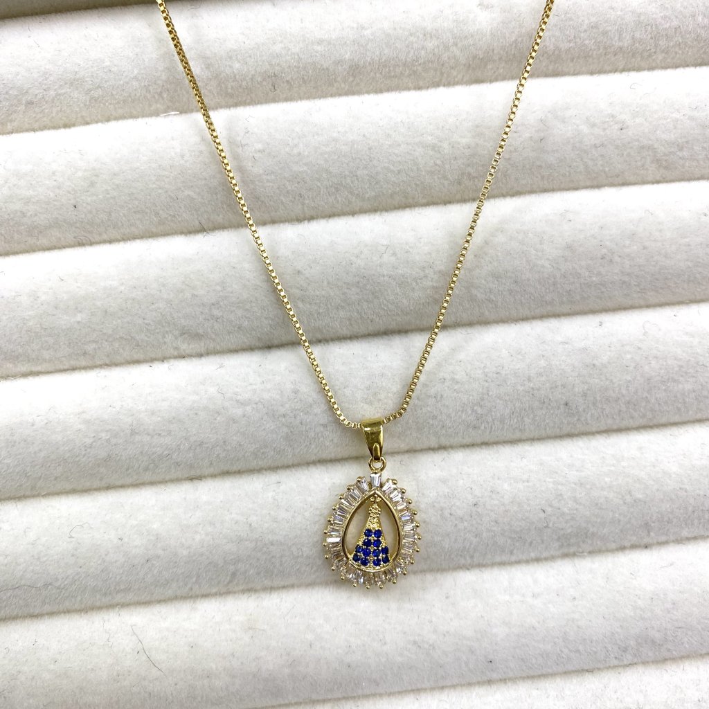 Colar folheado dourado pingente cravejado nossa senhora de aparecida ✨
