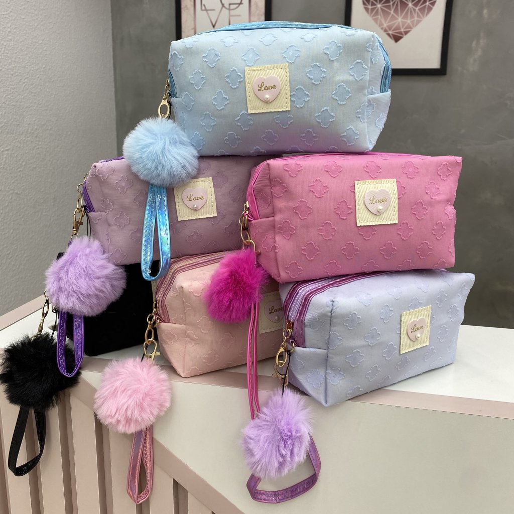 Necessaire Em Tecido Com Detalhe De Flor ✨ NEC0045