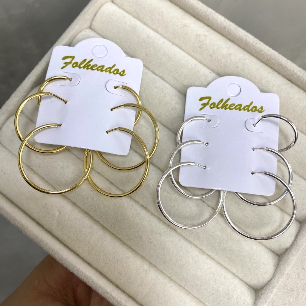 Trio folheado modelo argolas fina ✨
