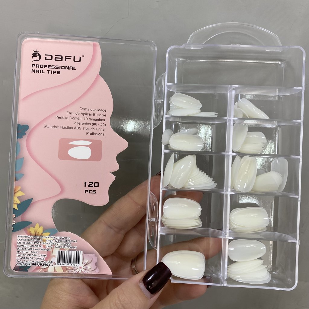 Kit 100 Unhas Tips Modelo Almond Leitosa Up3104-2 - Dafu UP0233