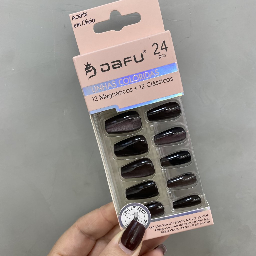 Unha Postiça Bailarina Efeito Magnético Chumbo E Clássico Preto 24pçs - Dafu UP0236