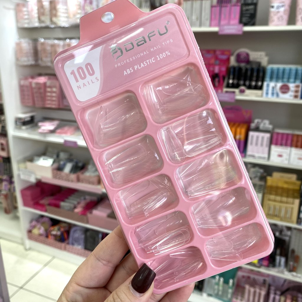 Unha Postiça Tips Modelo Bailarina Transparente 100pçs (Embalagem Rosa) - Dafu UP0246