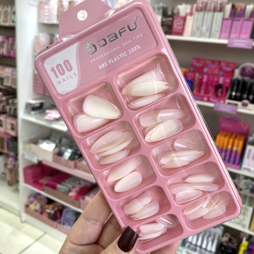 Unha Postiça Tips Modelo Almond Leitosa 100pçs (Embalagem Rosa) - Dafu UP0247