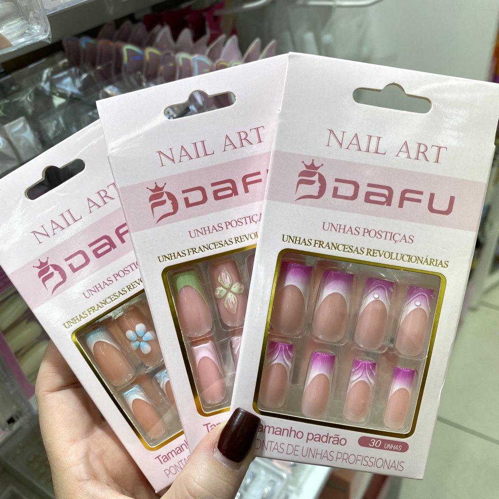Unha Postiça Decorada Em Gel Modelo Quadrada Cumprida - Dafu UP0250