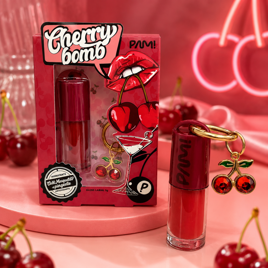 Lip gloss labial + chaveiro Cherry Bomb 🍒 (Réplica) By Pamela GLOS0420