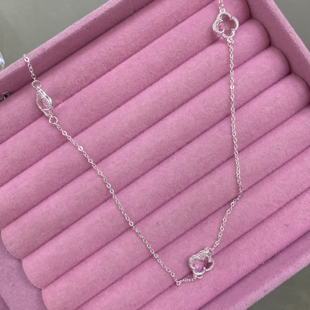 Colar prata folheado flor da sorte transparente ✨