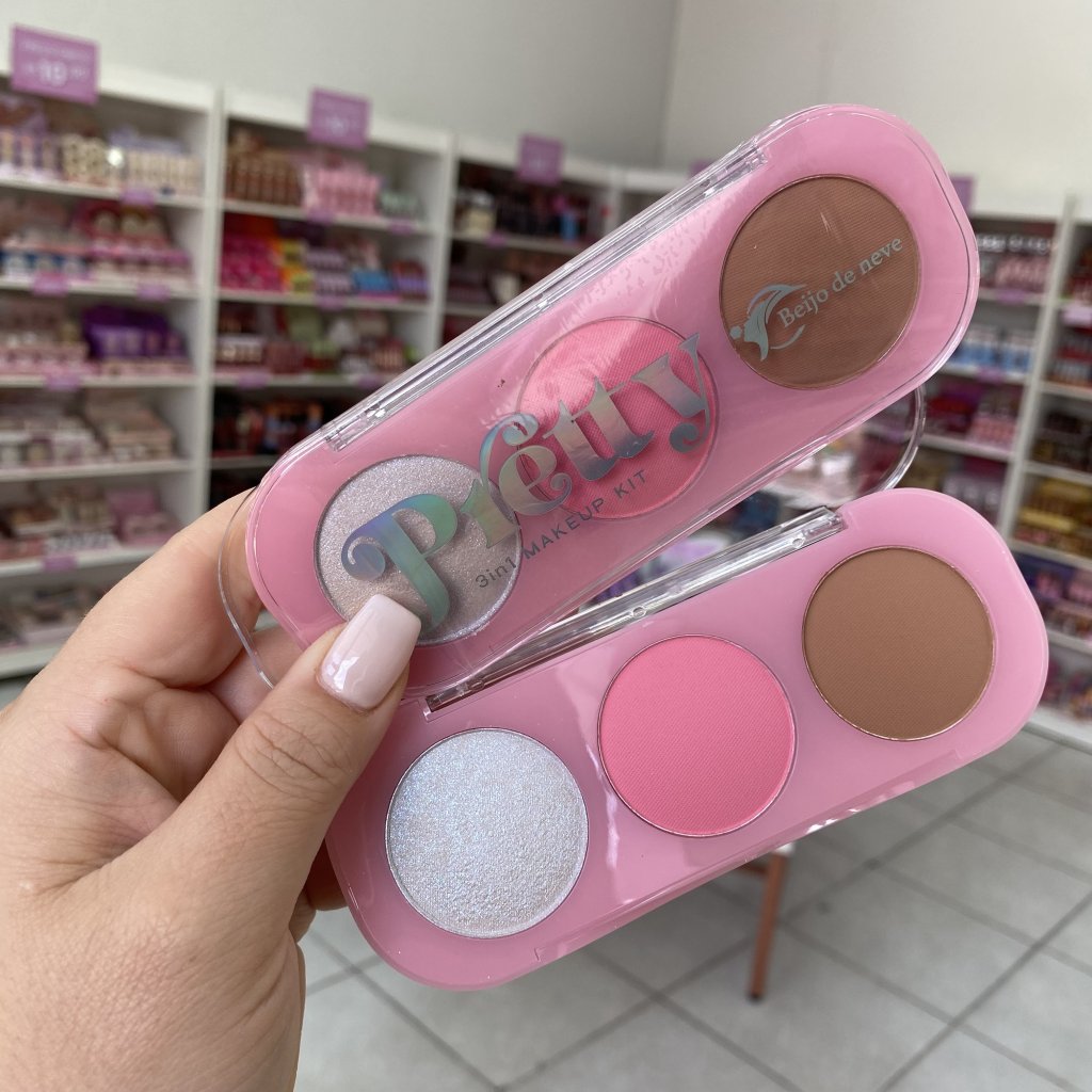 Trio contorno, blush e iluminador Pretty (01) BN7029 - Beijo de Neve