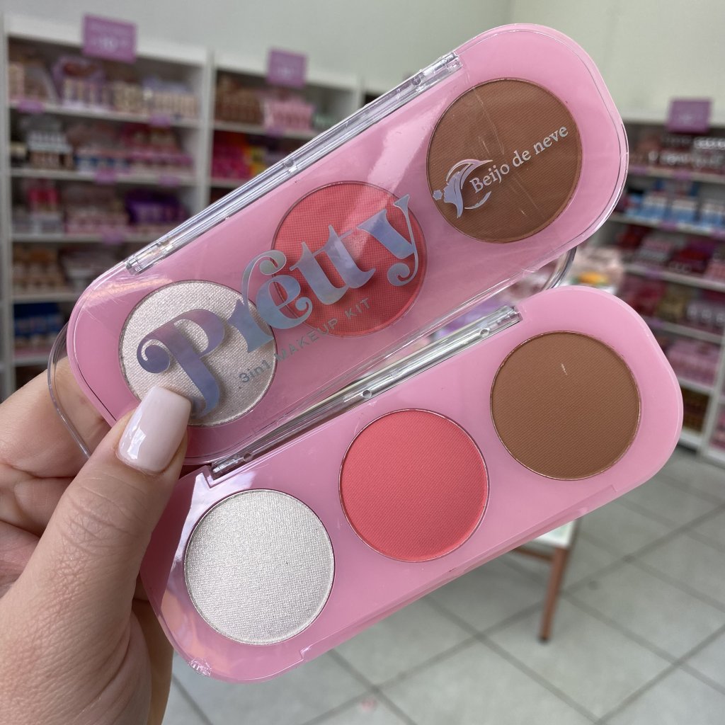 Trio contorno, blush e iluminador Pretty (02) BN7029 - Beijo de Neve