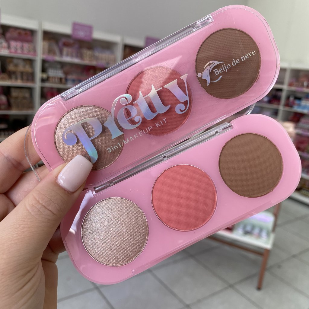 Trio contorno, blush e iluminador Pretty (03) BN7029 - Beijo de Neve