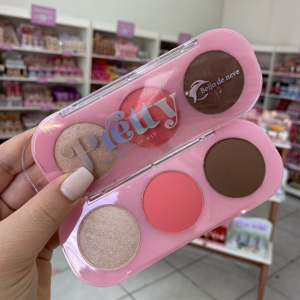Trio contorno, blush e iluminador Pretty (04) BN7029 - Beijo de Neve
