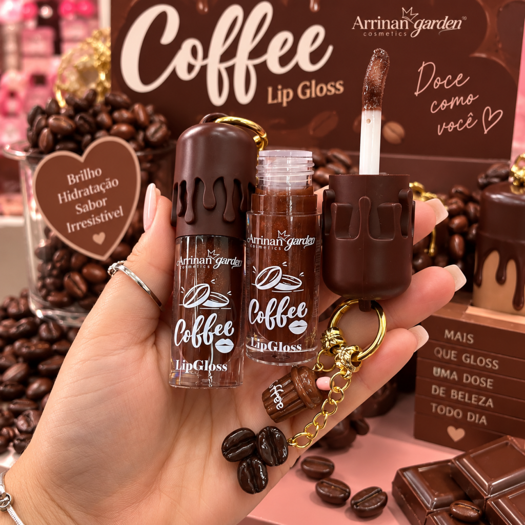 Gloss Labial Coffe + chaveiro JSL-085 - Arrinan Garden
