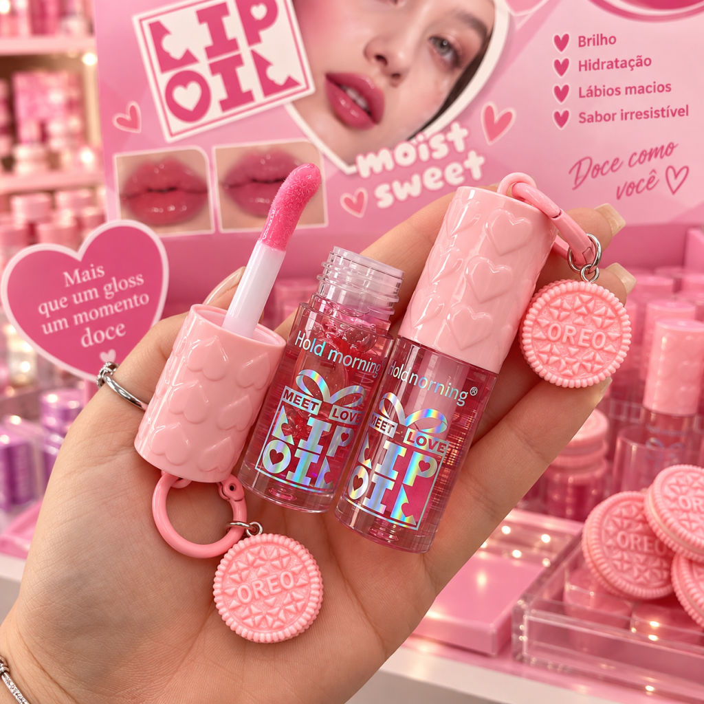 Gloss Labial Mágico + chaveiro Oreo rosa HL6448 - Hold Morning 