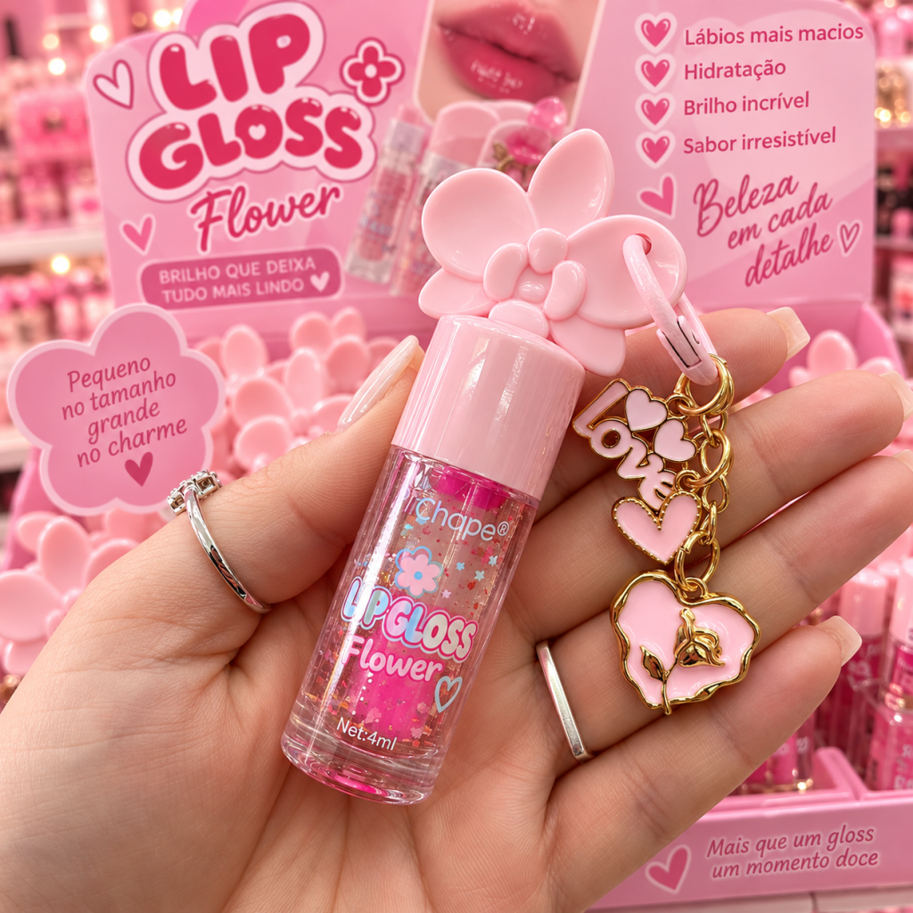 Gloss labial mágico + chaveiro Flower PG0009 - Pink Grape