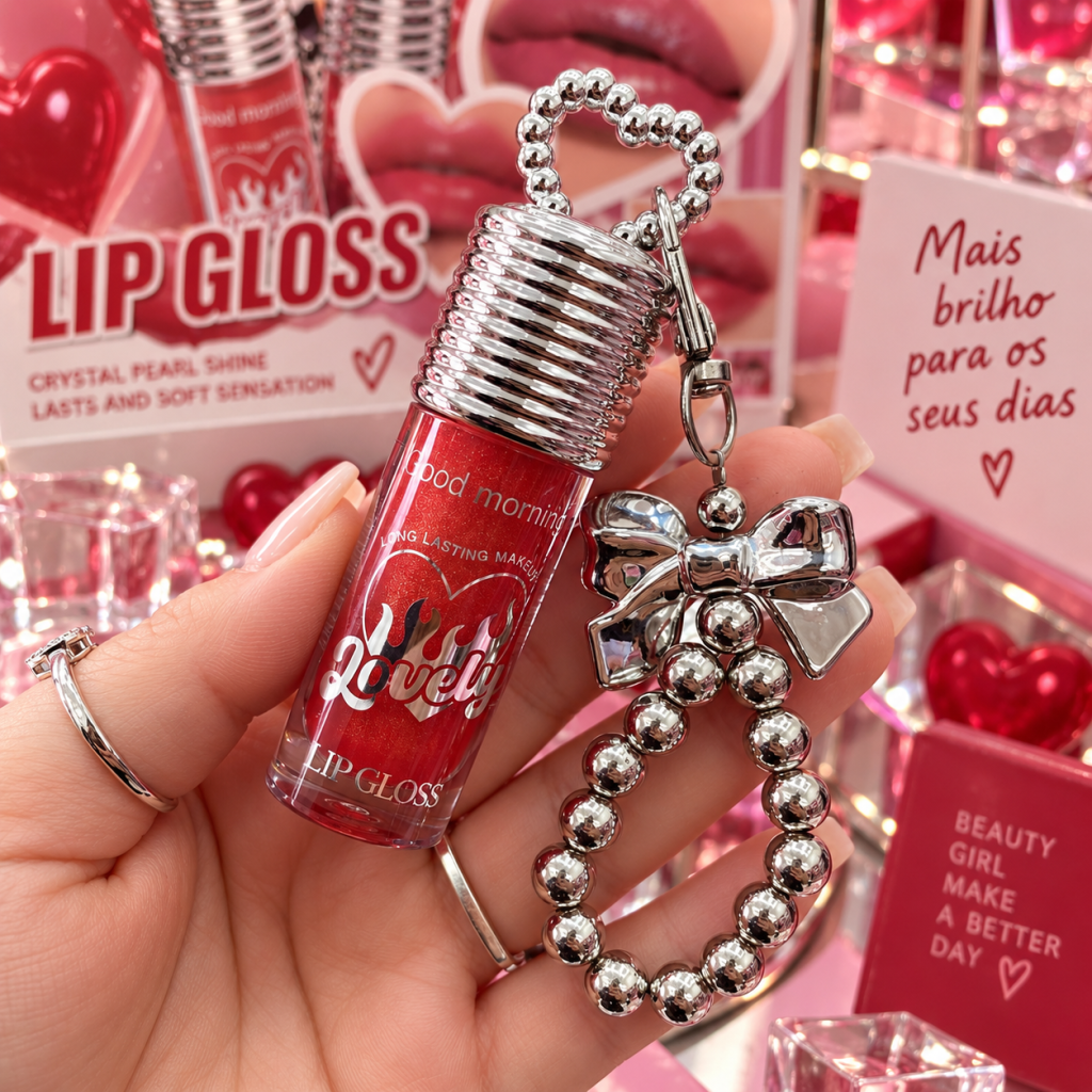 Gloss labial Lasting + chaveiro laço prata HL6407 - Hold Morning