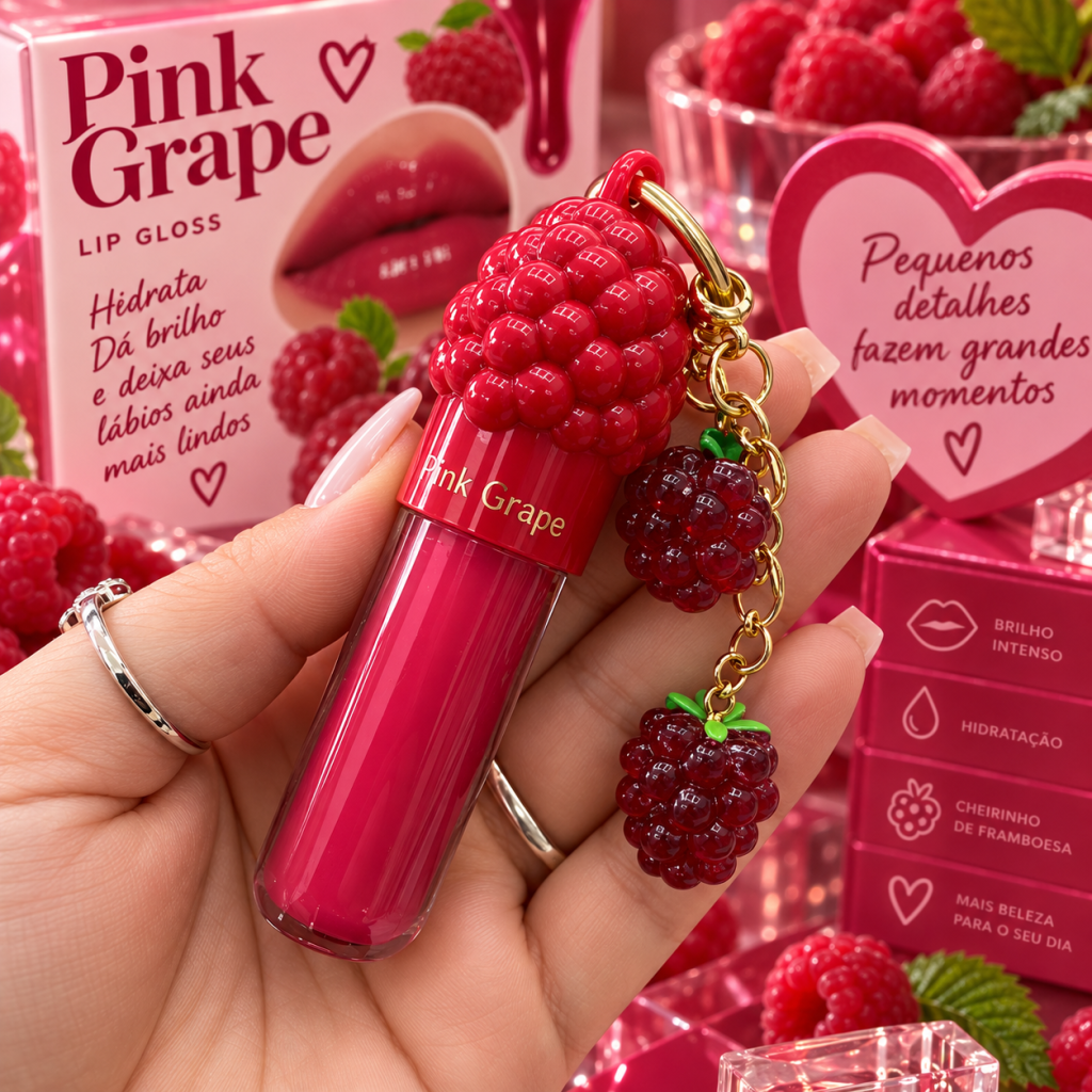 Gloss labial + chaveiro framboesa PG-010 - Pink Grape