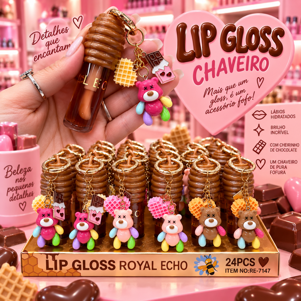 Gloss labial Mel 🍯 + chaveiro ursinho - Royal Echo 