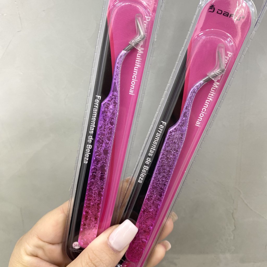 Pinça Em Aço Inox Cromado Rosa Ponta Curvada E Fina Em L - Dafu AC0120