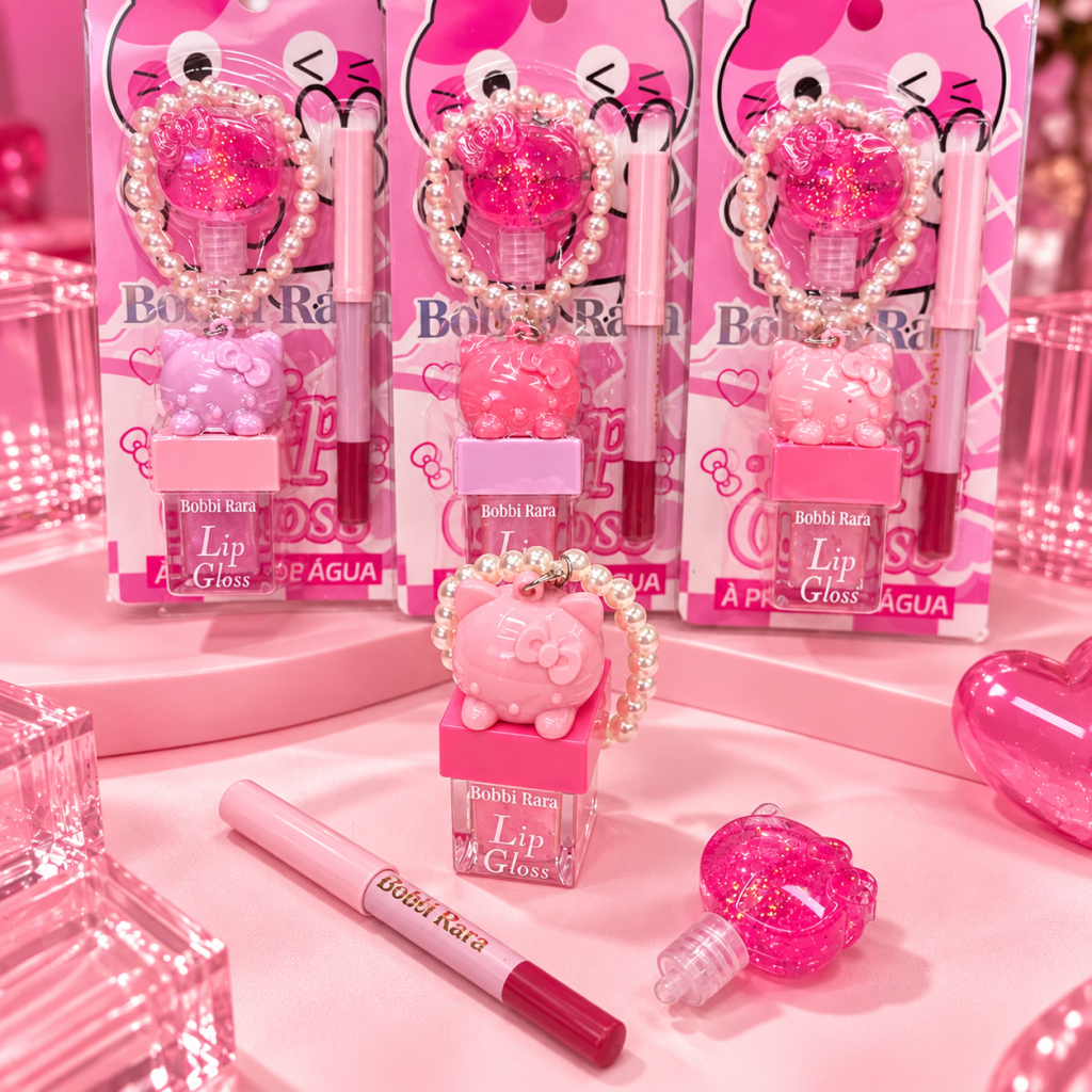 Lip Gloss + Lápis Labial E Chaveiro Hello Kitty Brb- 048 123 - Bobbi Rara GLOS0424