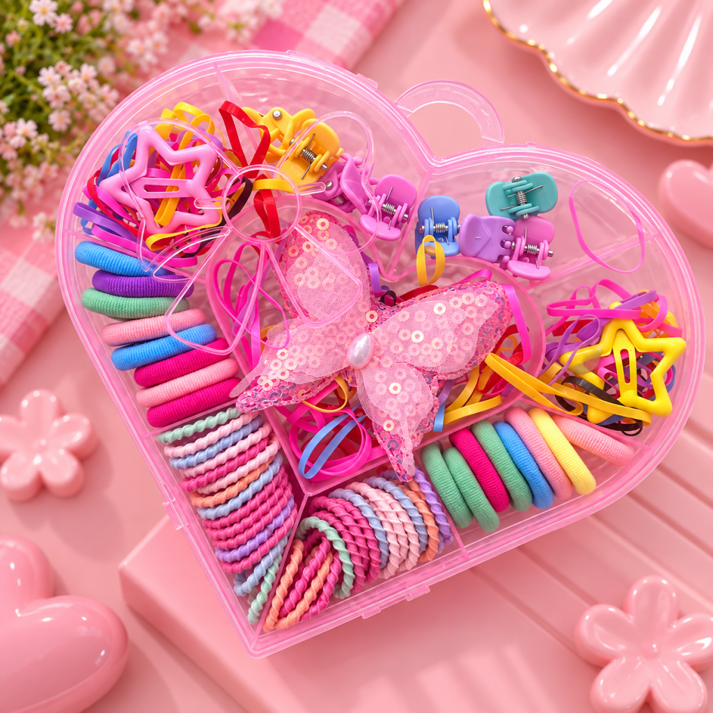 Kit Presilhas E Elásticos Infantil (Coração/Presilha Borboleta) ✨ INF0116
