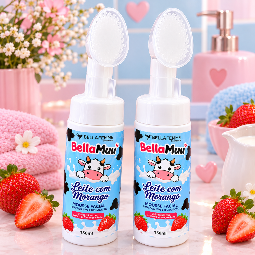 Mousse facial Leite com Morango Bella Mu - Bella Femme 