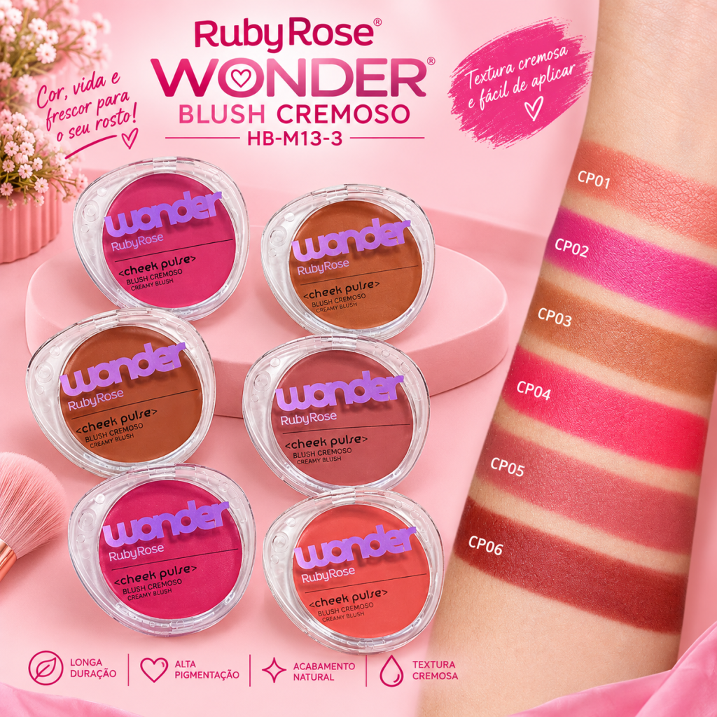 Blush cremoso Wonder achei pulse HB-M13-3 - Ruby Rose