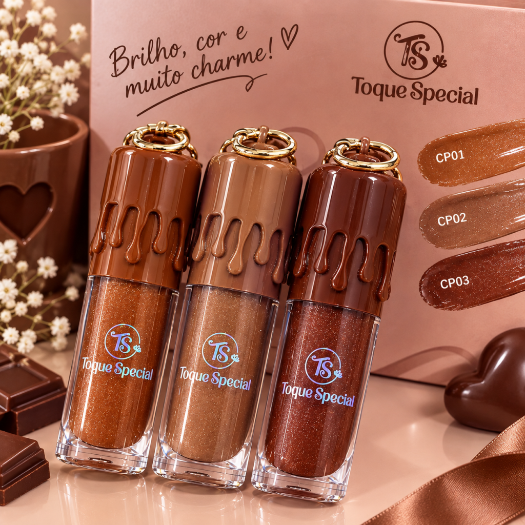 Gloss labial Glow chocolate + chaveiro mosquetão TS07138 - Toque Special