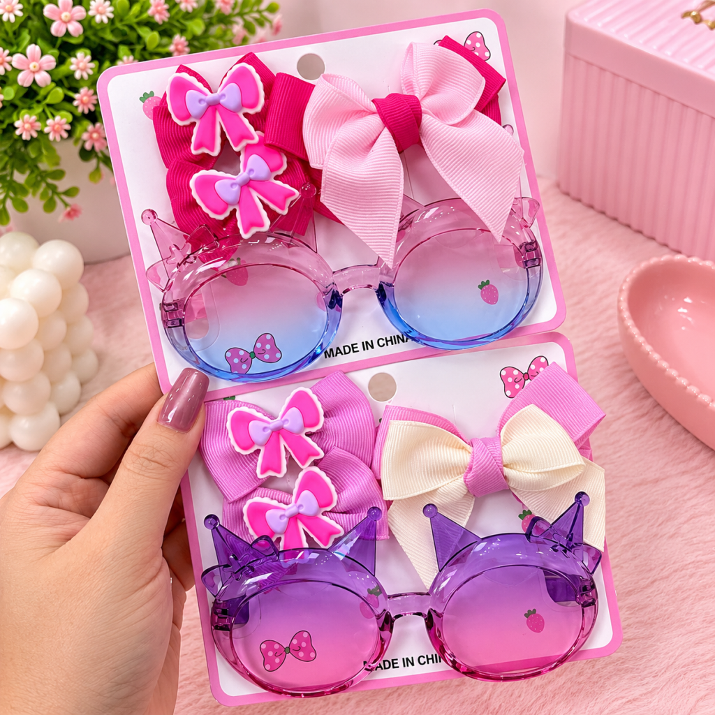 Kit presilha laço (laço rosa) + óculos gatinho 💕