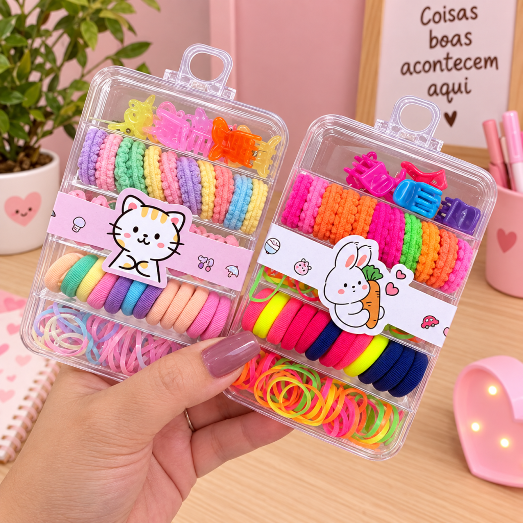 Kit mini presilhas e lacinhos infantil (caixinha transparente) 💕