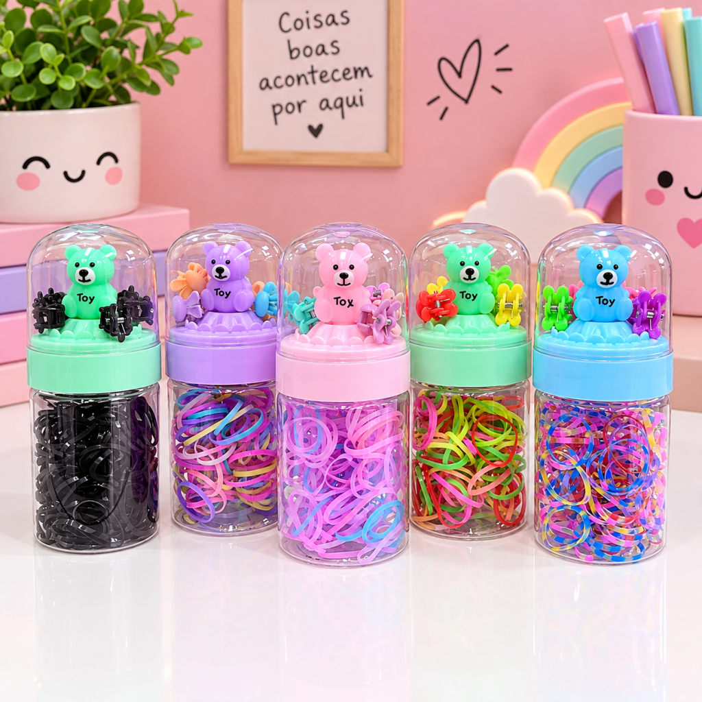 Kit elástico + mini presilha ursinho (garrafinha) 💕