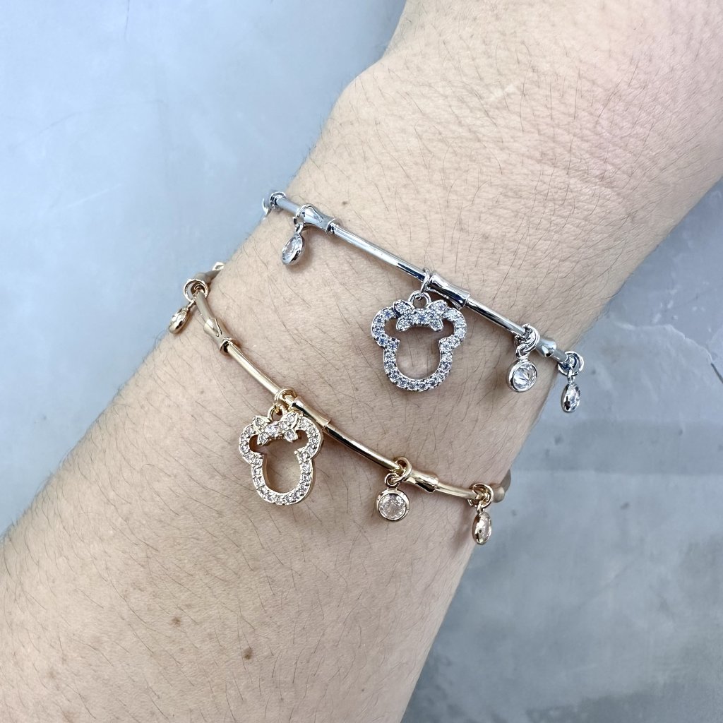 Bracelete bijoux fina modelo fino pingente minnie cravejado ✨