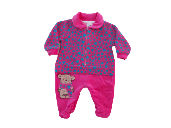 Macacão Plush Baby Bee Ursinha Corações Pink Cód: 368