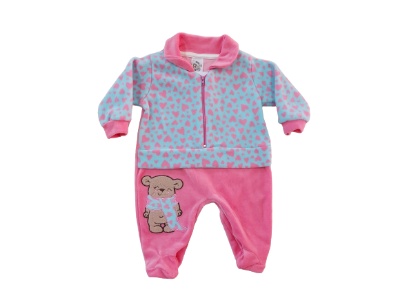 Macacão Plush Baby Bee Ursinha Corações Rosa/Azul Cód: 368